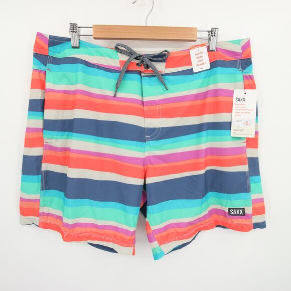 SAXX Betawave Swim Trunks Multicolor Striped Board Shorts Quick Dry Size 38 NWT - Picture 2 of 15